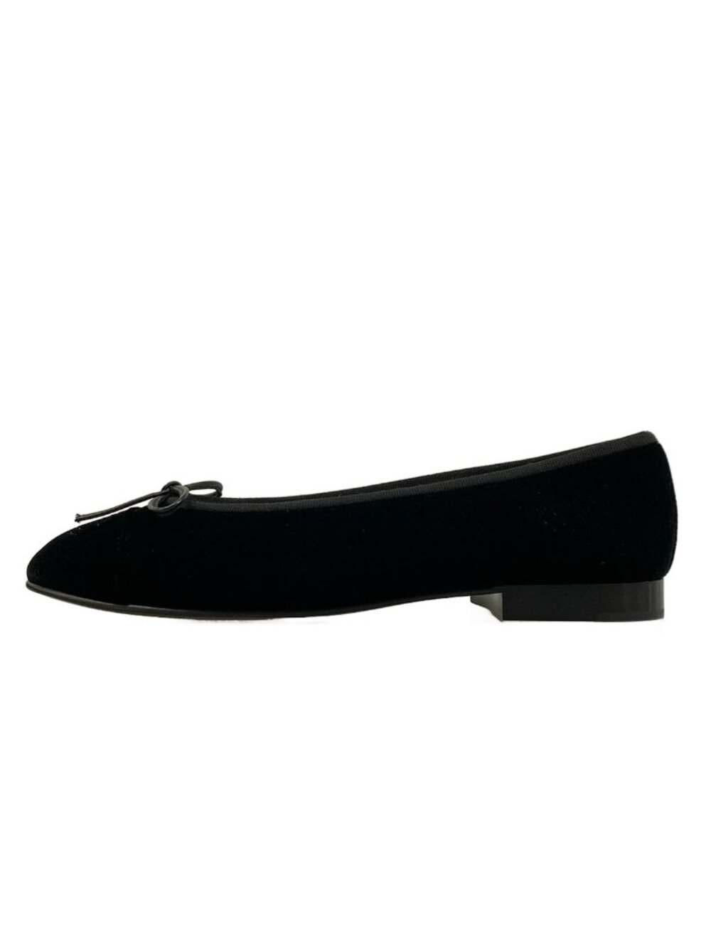 Chanel Flat Shoes 37.5 C Ballerina Black Ribbon CC Logo